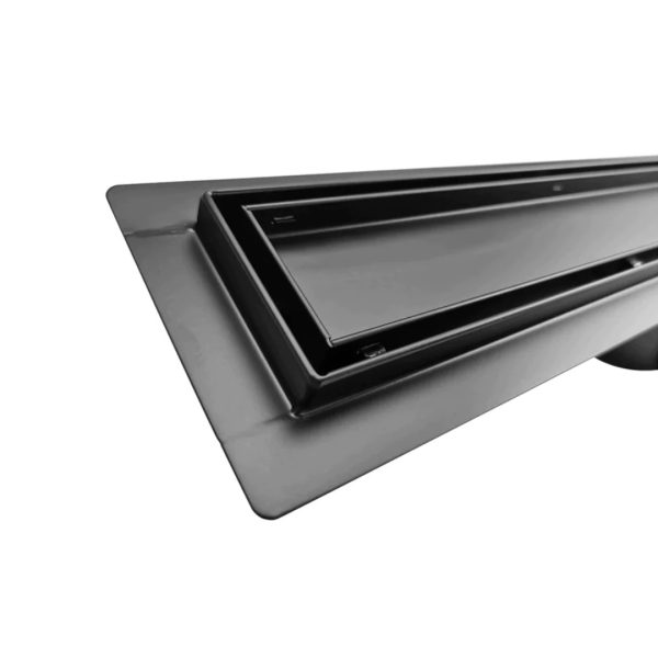 Canalina doccia, nero opaco, con inserto piastrellabile, in acciaio inox, 90 cm - Iperinox