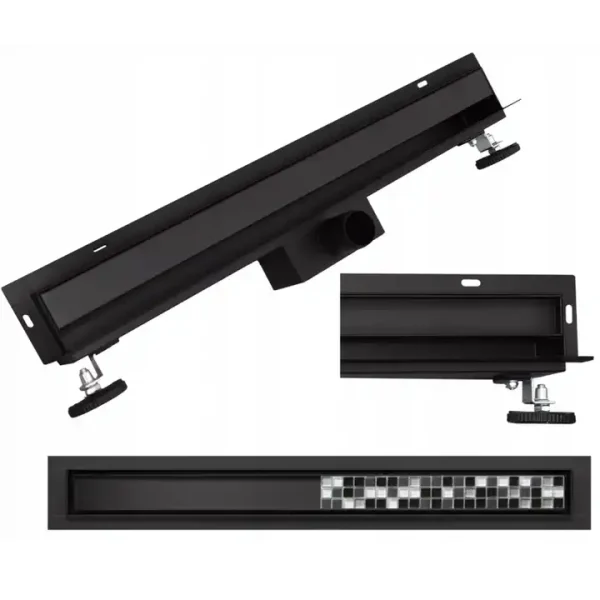 Scarico doccia a parete, nero opaco, con griglia piatta, in acciaio inox, 70 cm - Iperinox