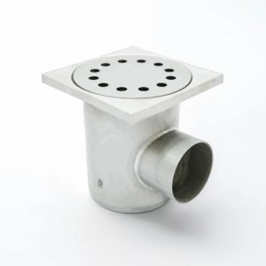 Chiusino in piastra 270x270 mm scarico laterale in acciaio inox