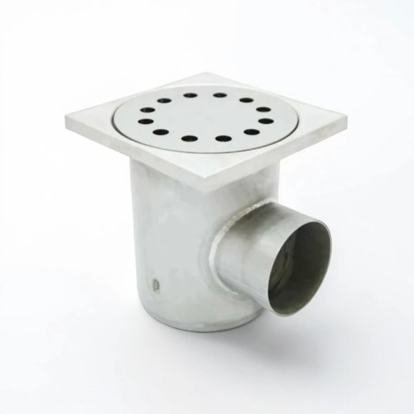 Chiusino in piastra 225x225 scarico laterale in acciaio inox - Iperinox