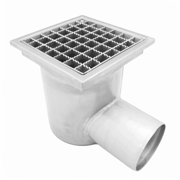 Chiusino a griglia profi 400×400 mm scarico laterale in acciaio inox - Iperinox