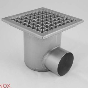 Chiusino a griglia profi 400×400 mm scarico laterale in acciaio inox - Iperinox