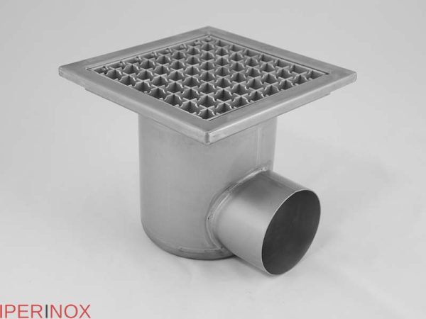 Chiusino a griglia profi 400×400 mm scarico laterale in acciaio inox - Iperinox