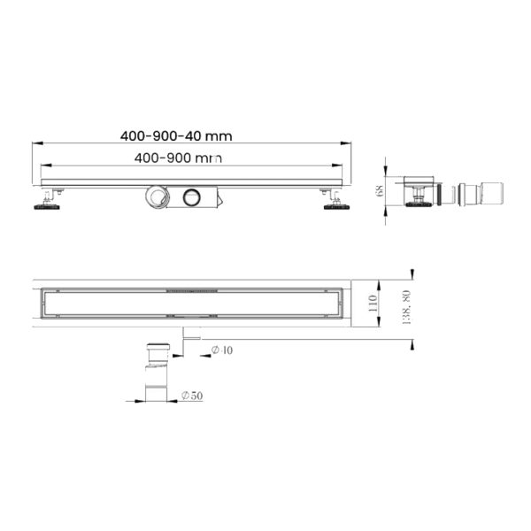 Canalina doccia, con inserto piastrellabile, in acciaio inox, 40 cm - Iperinox