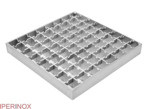 Chiusino a griglia profi 400×400 mm scarico laterale in acciaio inox - Iperinox