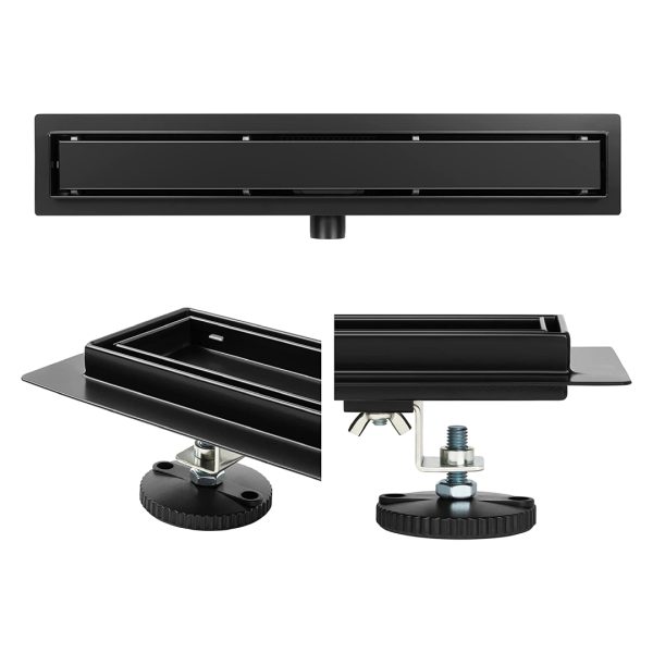 Canalina doccia, nero opaco, con inserto piastrellabile, in acciaio inox, 90 cm - Iperinox