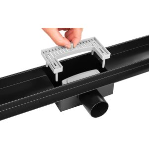 Canalina doccia, nero opaco, con inserto piastrellabile, in acciaio inox, 90 cm - Iperinox