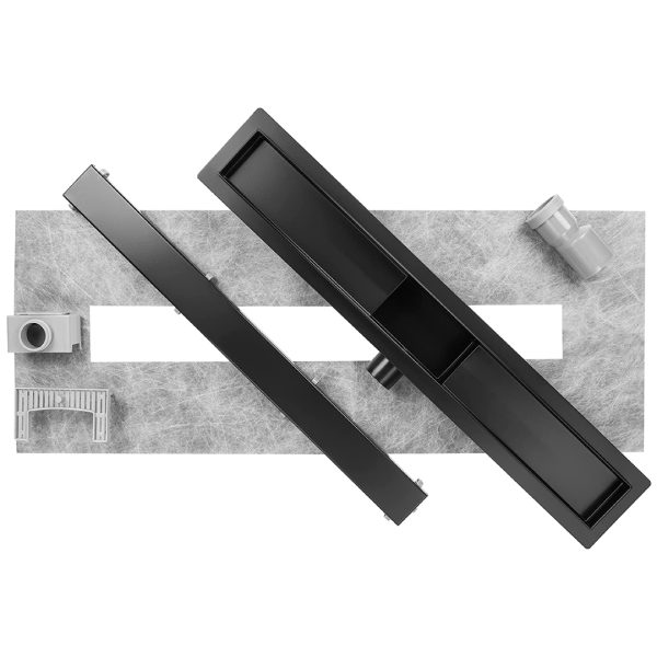 Canalina doccia, nero opaco, con inserto piastrellabile, in acciaio inox, 90 cm - Iperinox
