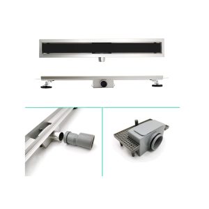 Canalina doccia, con vetro nero, in acciaio inox, 40 cm - Iperinox
