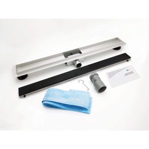 Canalina doccia, con vetro nero, in acciaio inox, 40 cm - Iperinox