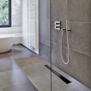 Canalina doccia, con vetro nero, in acciaio inox, 40 cm - Iperinox