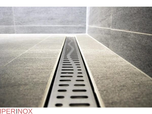 Canalina doccia Premium, griglia wave in, scarico verticale, in acciaio inox, 60 cm - Iperinox