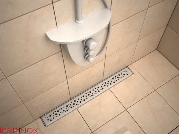 Canalina doccia Premium, griglia wave in, scarico verticale, in acciaio inox, 60 cm - Iperinox