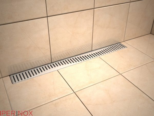Canalina doccia Premium, griglia wave in, scarico verticale, in acciaio inox, 60 cm - Iperinox