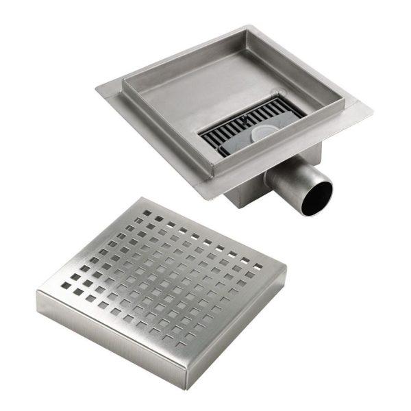Piletta doccia con griglia square, scarico laterale, in acciaio inox, 150x150 mm - Iperinox
