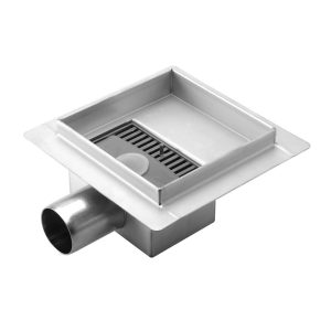 Piletta doccia con grilia piatta, scarico laterale, in acciaio inox, 150x150 mm - Iperinox