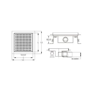 Piletta doccia con grilia piatta, scarico laterale, in acciaio inox, 150x150 mm - Iperinox
