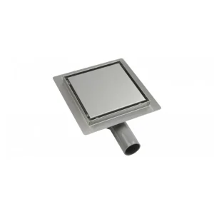 Piletta doccia con griglia piatta, scarico laterale, in acciaio inox, 200x200 mm