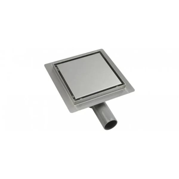 Piletta doccia con grilia piatta, scarico laterale, in acciaio inox, 150x150 mm - Iperinox