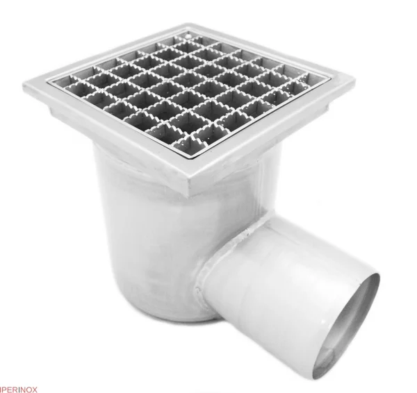 Chiusino a griglia profi 400×400 mm scarico laterale in acciaio inox - Iperinox