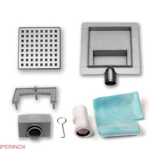 Piletta doccia con griglia square, scarico laterale, in acciaio inox, 150x150 mm - Iperinox